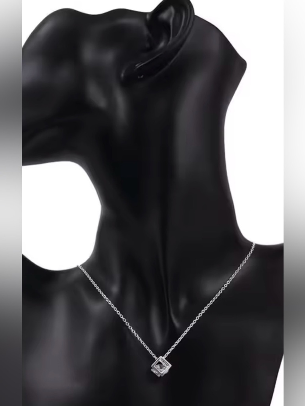 .925 Sterling Silver Square Crystal Pendant Necklace - 18 inch